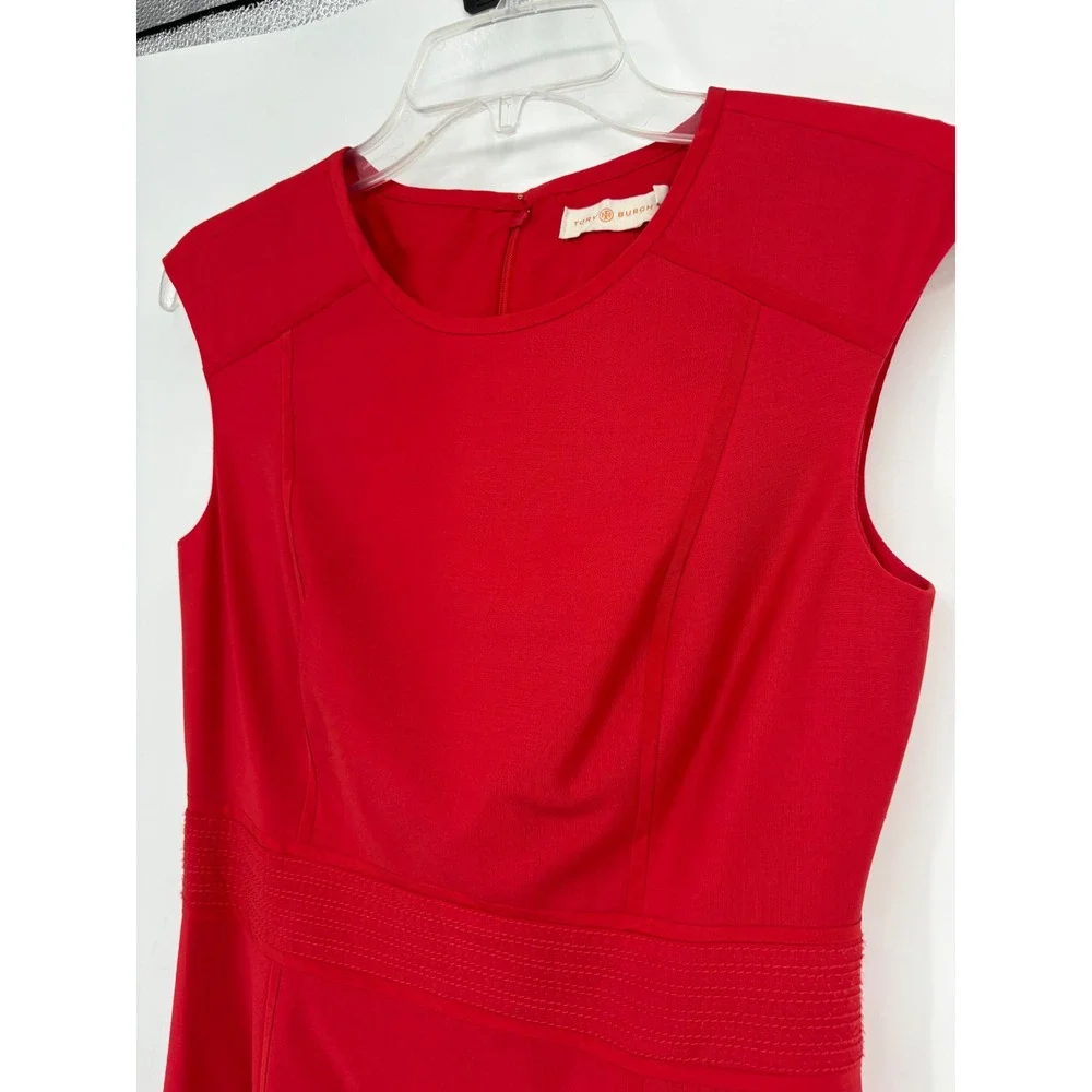 Tory‎ Burch Dress Womens 4 Red Sheath Cap Sleeve Wool Blend Structured
